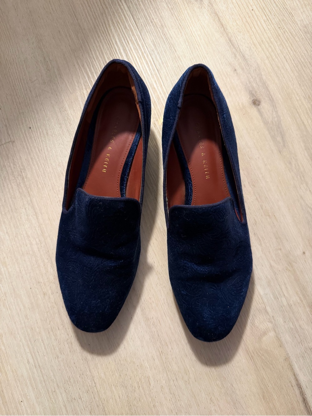 Charles & Keith Women's Navy Velvet Loafers